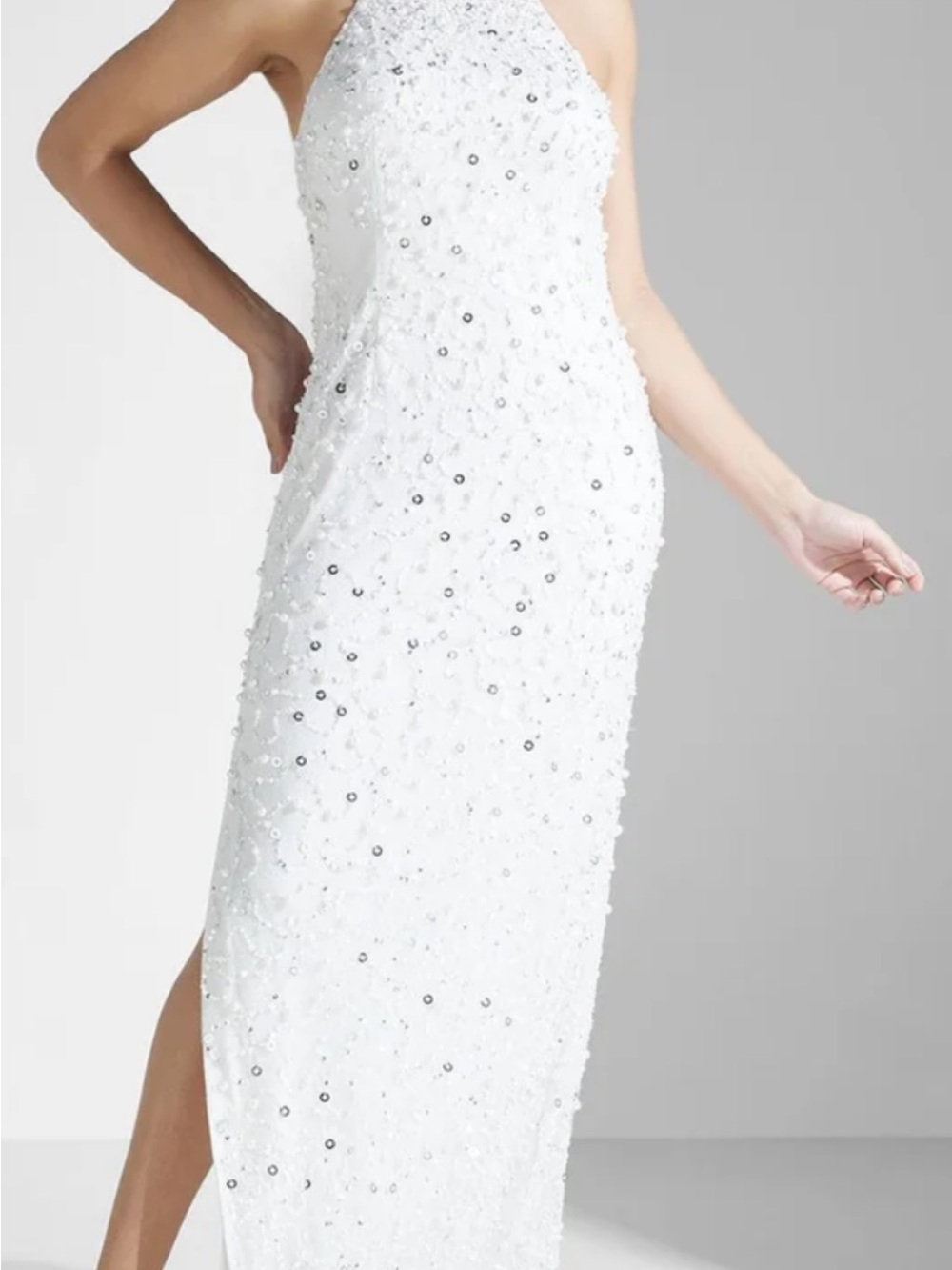 Aidan by Aidan Mattox White Sequin Halter Gown